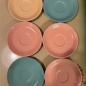 Lot of 6 Vintage 80’s Fiestaware Pastel Saucers ~ Peach, Green & Yellow
